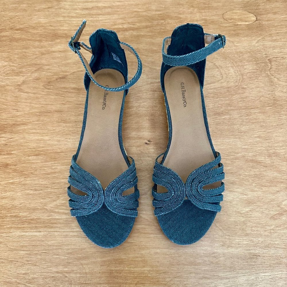 bass & co espadrille mini-wedge sandal • charcoal grey canvas • sz 9 • $65